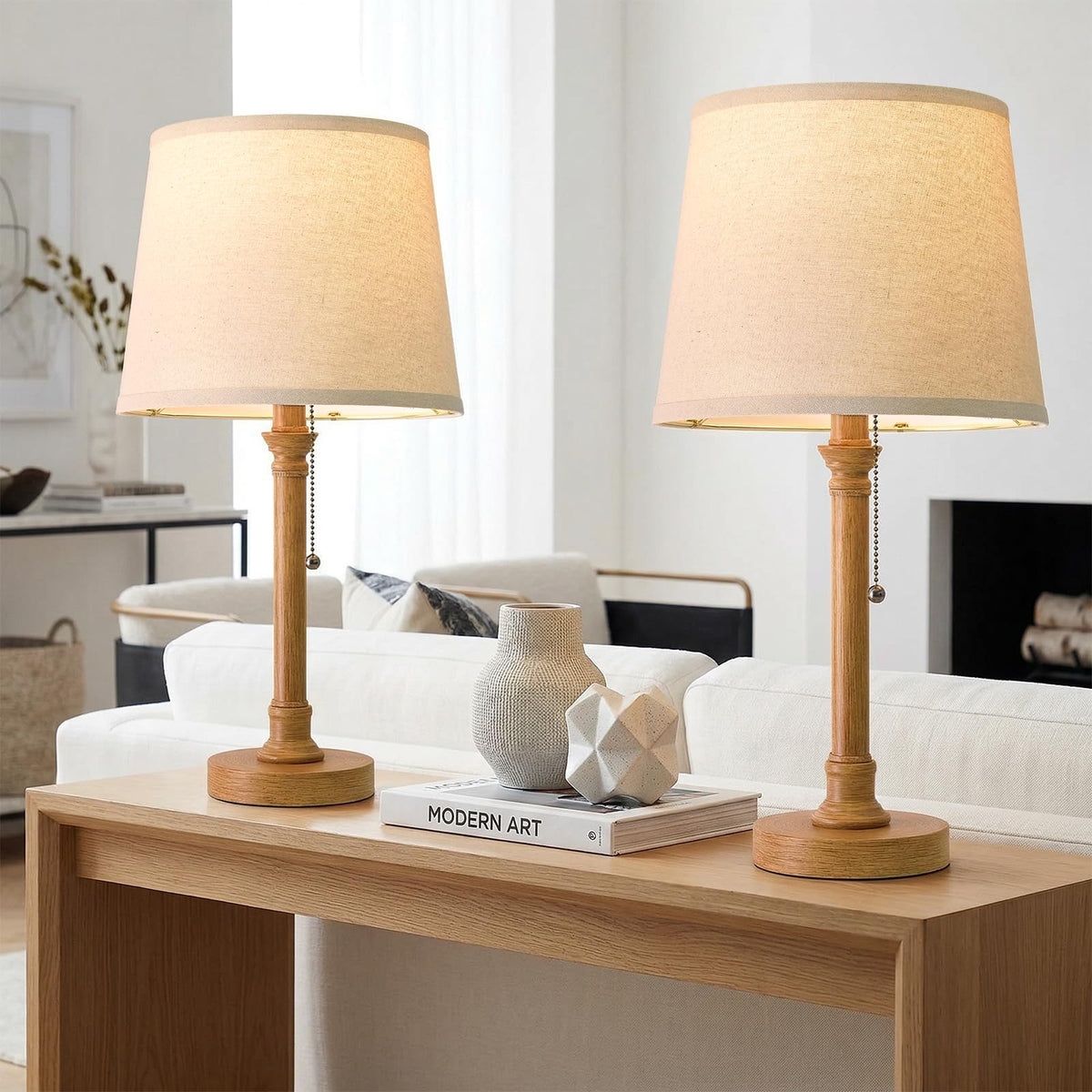 19.5" Wood Grain Rustic Table Lamps Set of 2 Bedroom