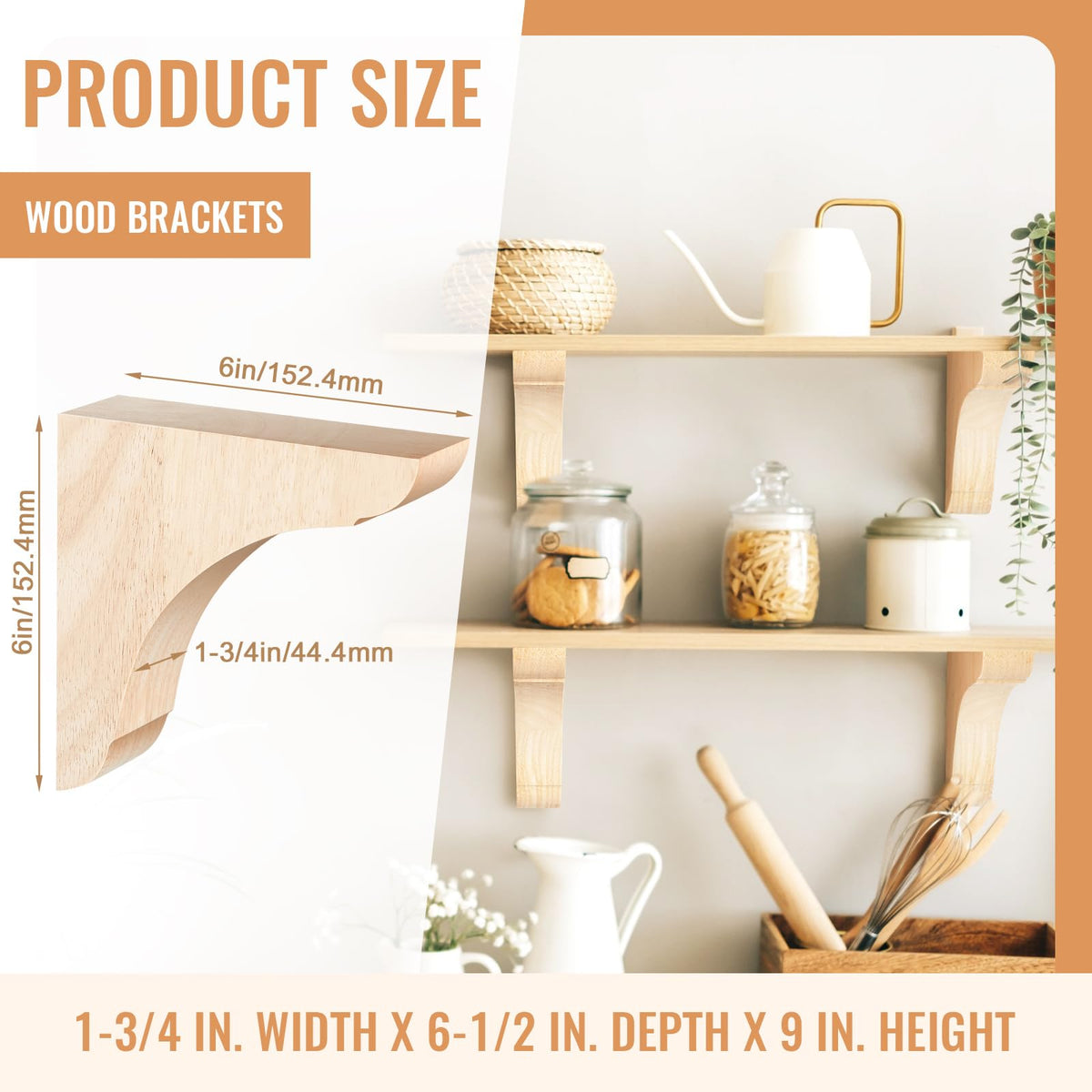 8 Pcs Wood Corbel Wooden Shelf Bracket, 6 x 6 x 1.75 Inches