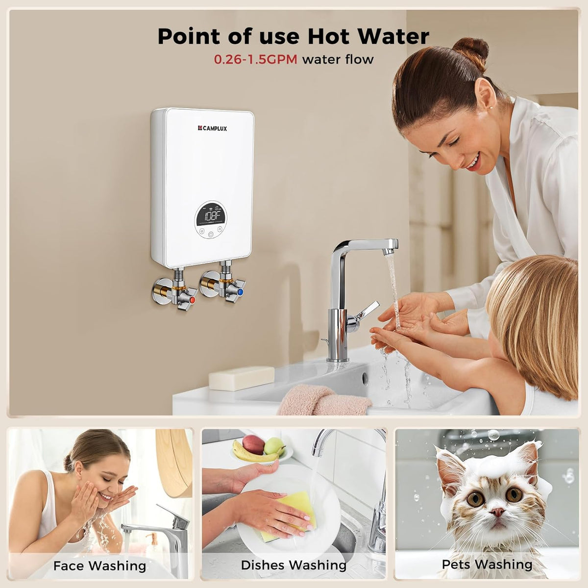 Tankless Water Heater Electric 4.5kW 110~120V Small Instant Hot Water Heater, Point-of-Use