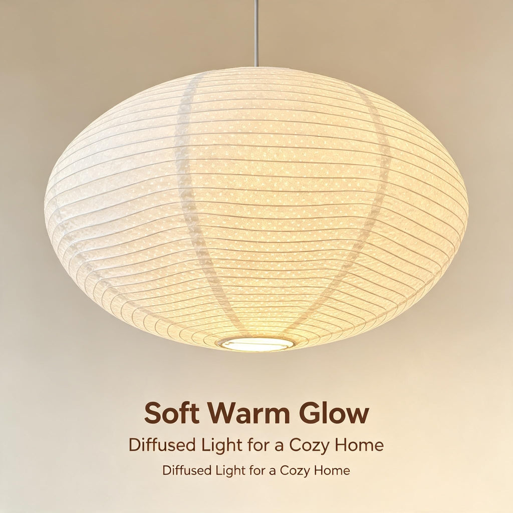 Inspired Noguchi Style White Paper Lantern Lampshade, Double-Layer Oval Foldable