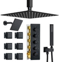 Thermostatic Dual Shower Head System with 6 Body Jets, 6-Inch Shower Head & 16" Rainfall Shower, Luxury Matte Black