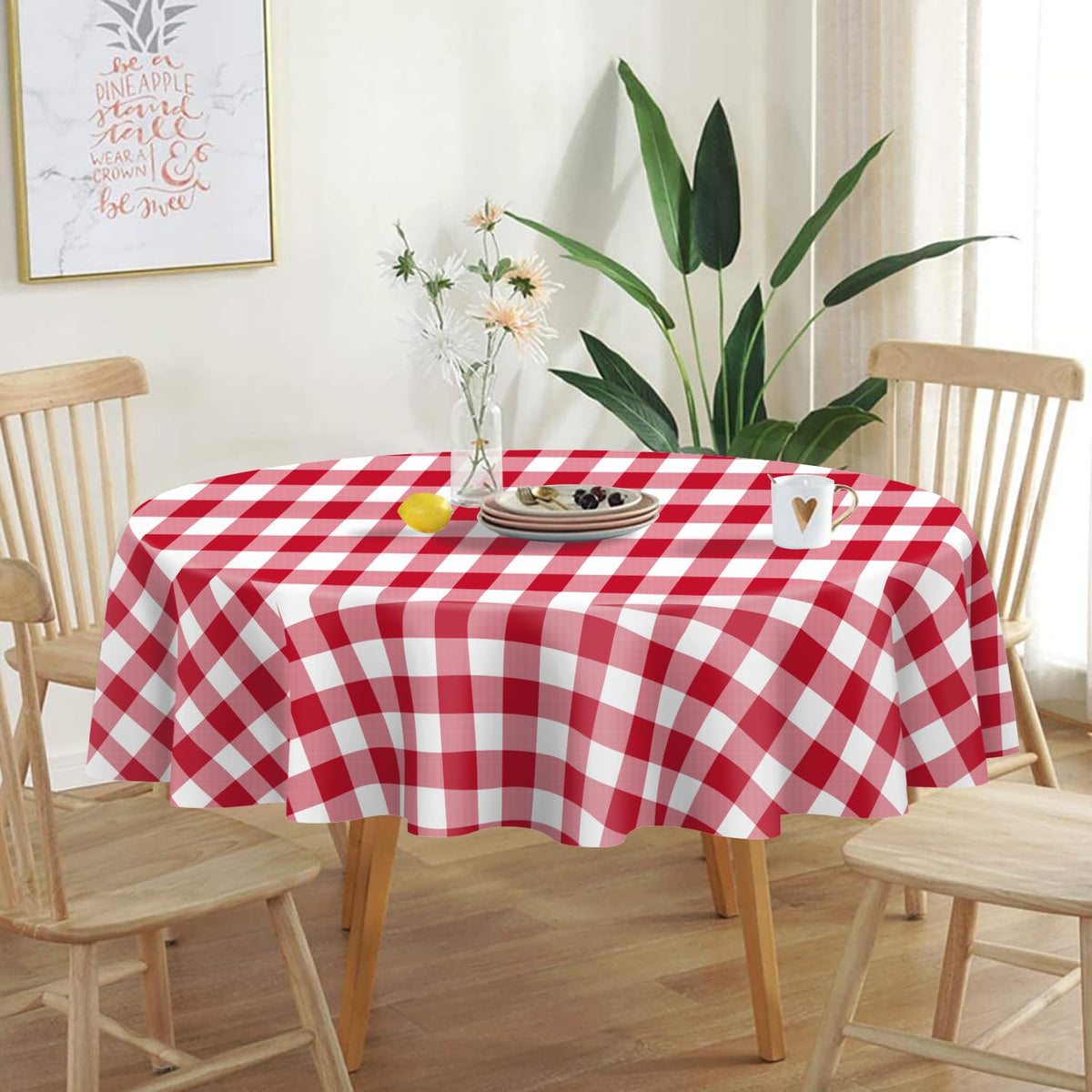 12 Pack Red Gingham Round Plastic Tablecloth, Picnic Table Cover