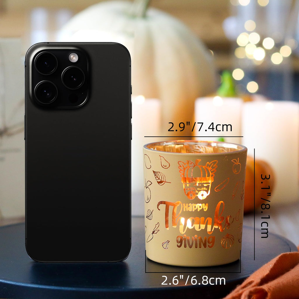 Glass Votive Candle Holders 4PCS Thanksgiving Tealight Candle Holders