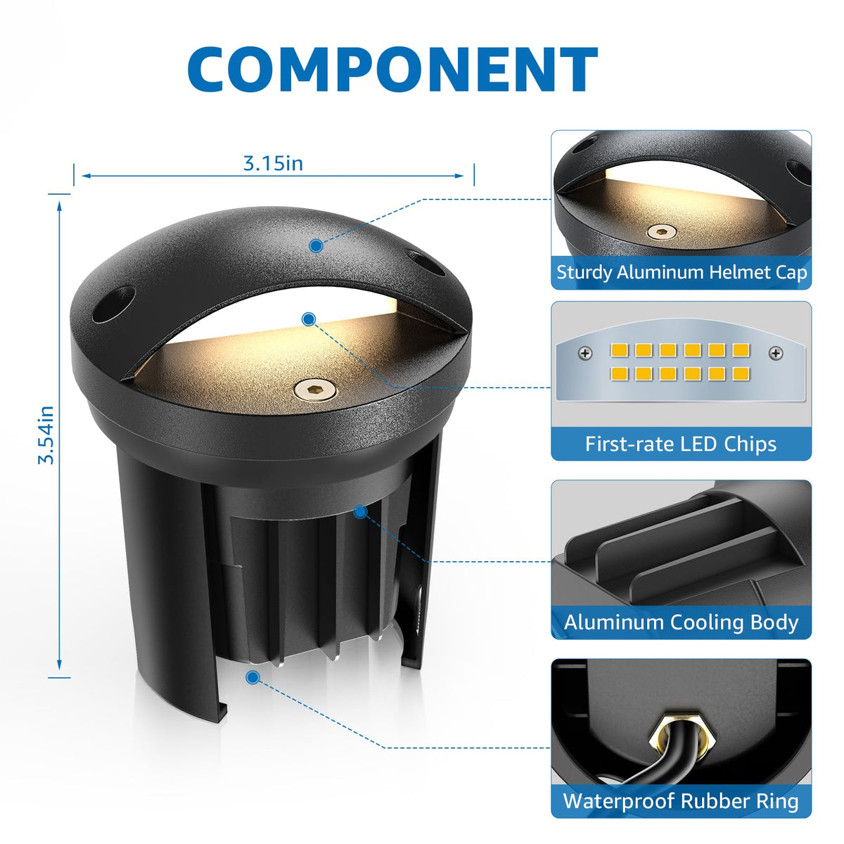 5W 3000K Low Voltage Well Lights Landscape LED in Ground, 6 Pack