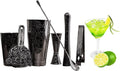 Bartender Kit Cocktail Shaker Set- Stainless Steel Black Plated Etching Bar Tools with Boston Shaker - Set of 7