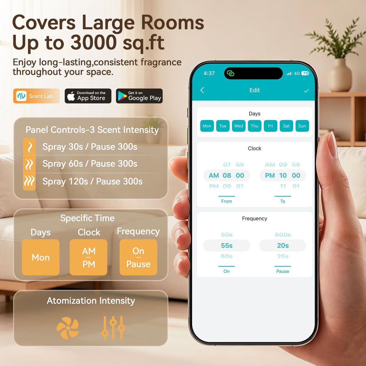Waterless Essential Oil Diffuser with Bluetooth App Control