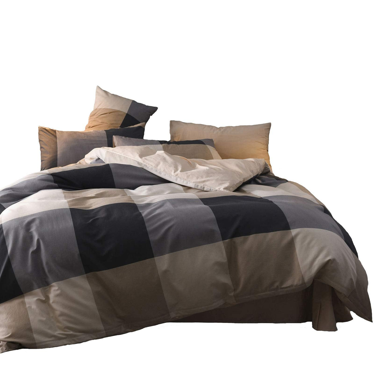 Buffalo Plaid Duvet Cover, 100% Cotton Check Geometric Bedding 3pc Set, Grey Hotel Quality Gingham Plaid Print