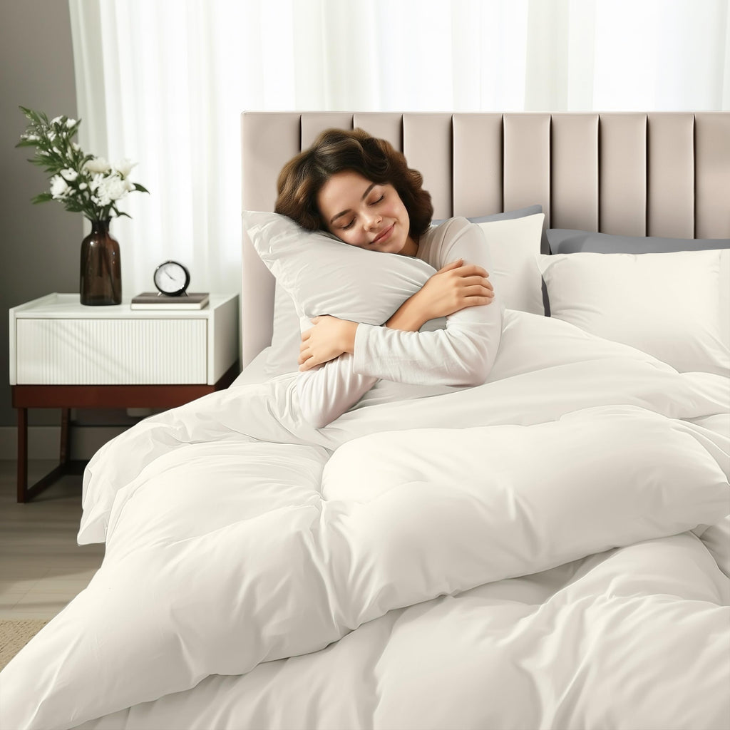 Duvet Cover, 4 PC Cotton Like Polyester With Zipper Closure, Ivory