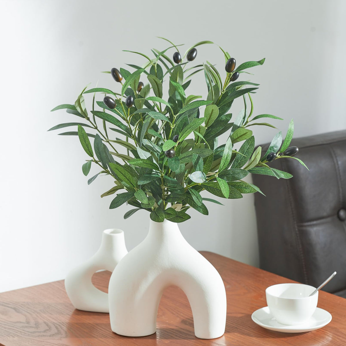 5 PCS 18 Inch Olive Tree Branches Greenery Stems Artificial Plants Faux Olive Branch for Vase Realistic Green Stem