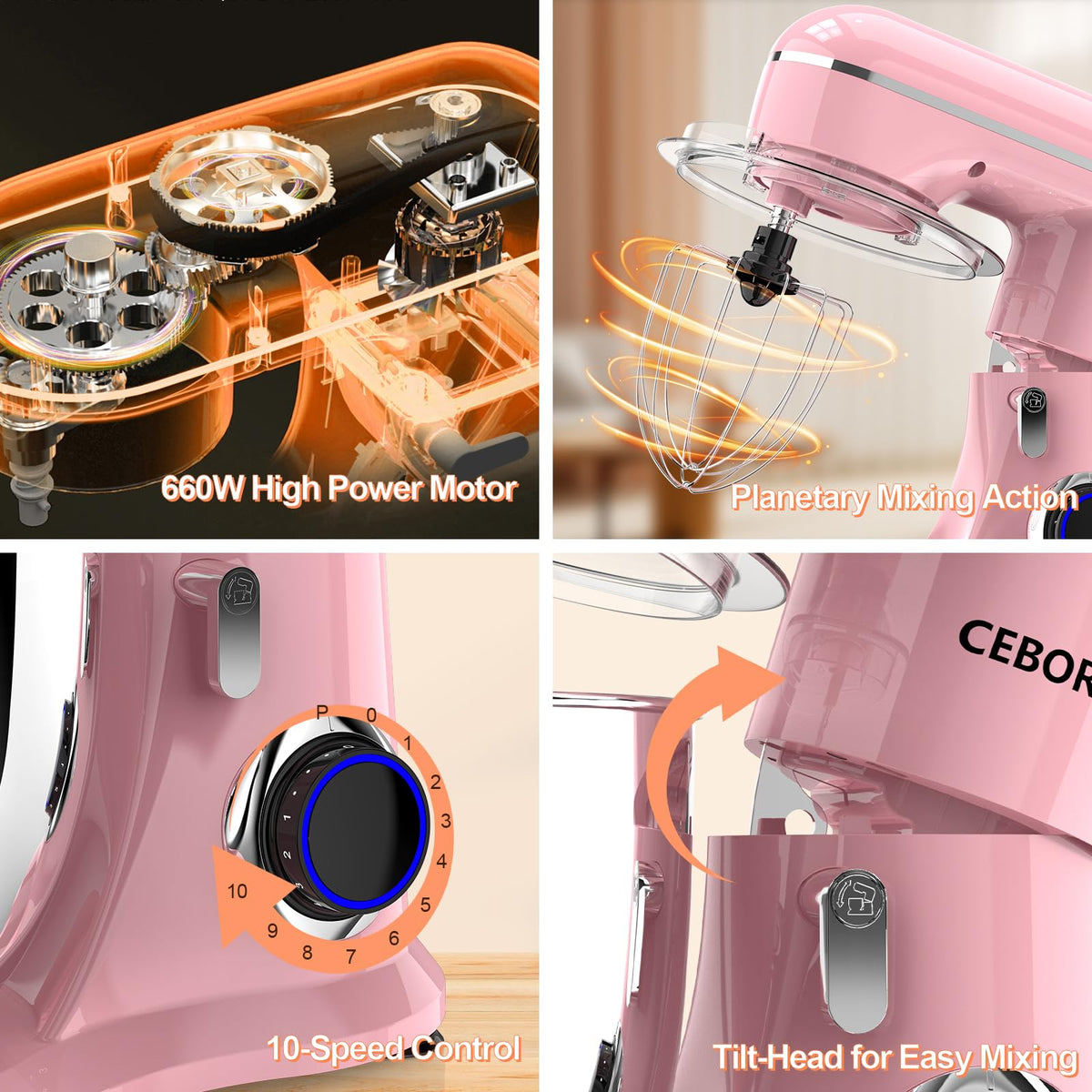 3-IN-1 Electric Stand Mixer, 6.5QT Bowl 660W 10-Speed Kitchen Mixer, Household Food Mixers include Dough Hook, Beater