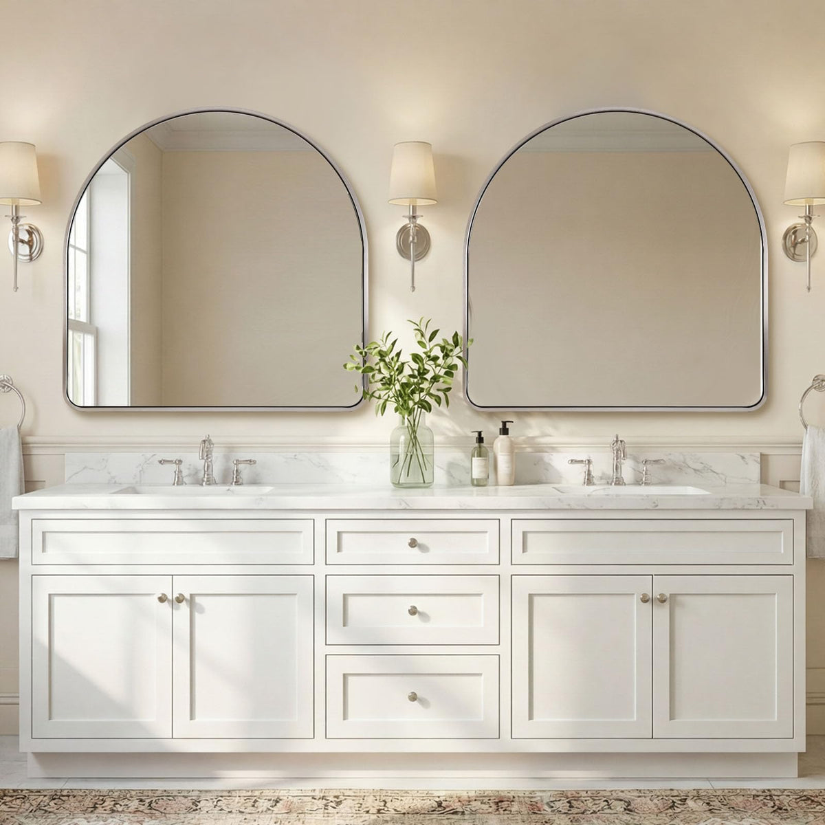 Brushed Nickel Arched Mirror, 30x30'' Arch Wall Mirror, Arch Bathroom Mirror Rustproof Metal Frame 1'' Deep Set Wall