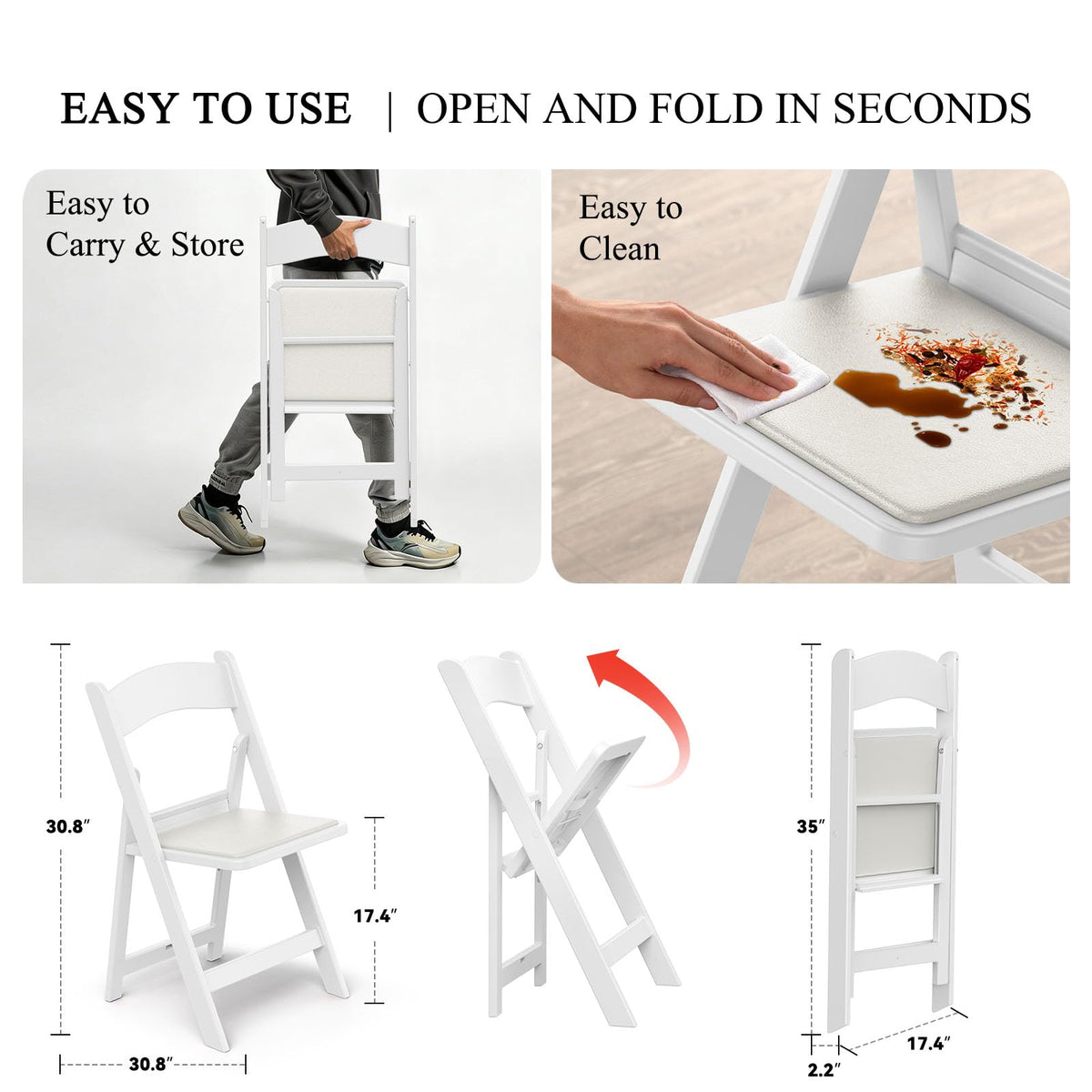 Garden and Patio Folding Chair for Events and Wedding, Lightweight with Padded Seat, Water-Proof, Double Braced