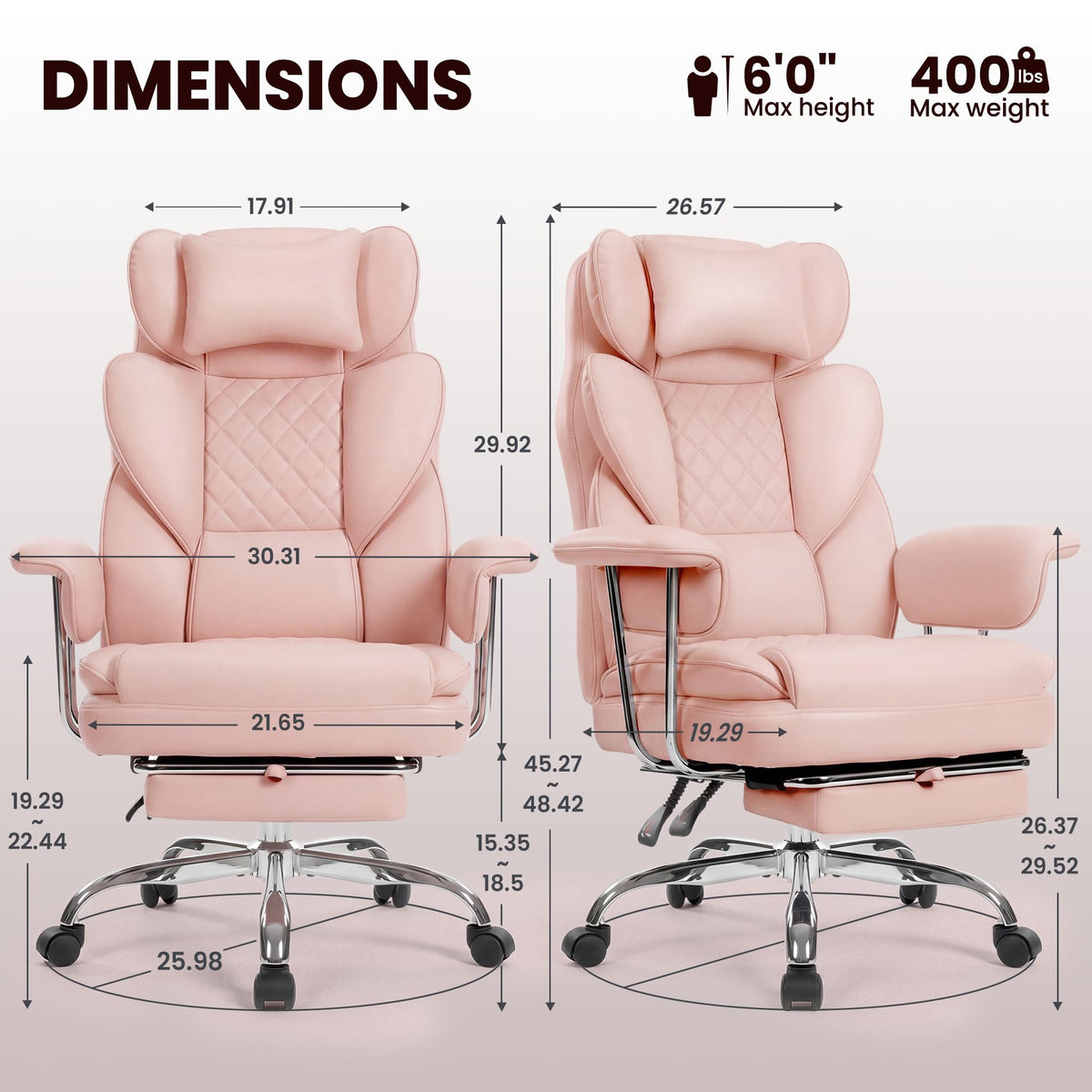Big and Tall Gaming Chair with Footrest, Reclining Chair, Pink