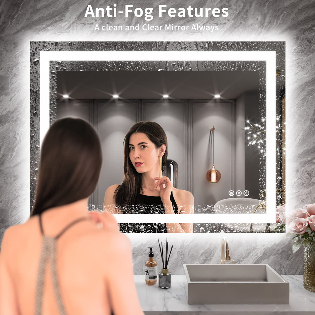 40X30 LED Bathroom Mirror with Lights, Anti-Fog, Dimmable, Backlit + Front Lit, Lighted Bathroom Vanity Mirror