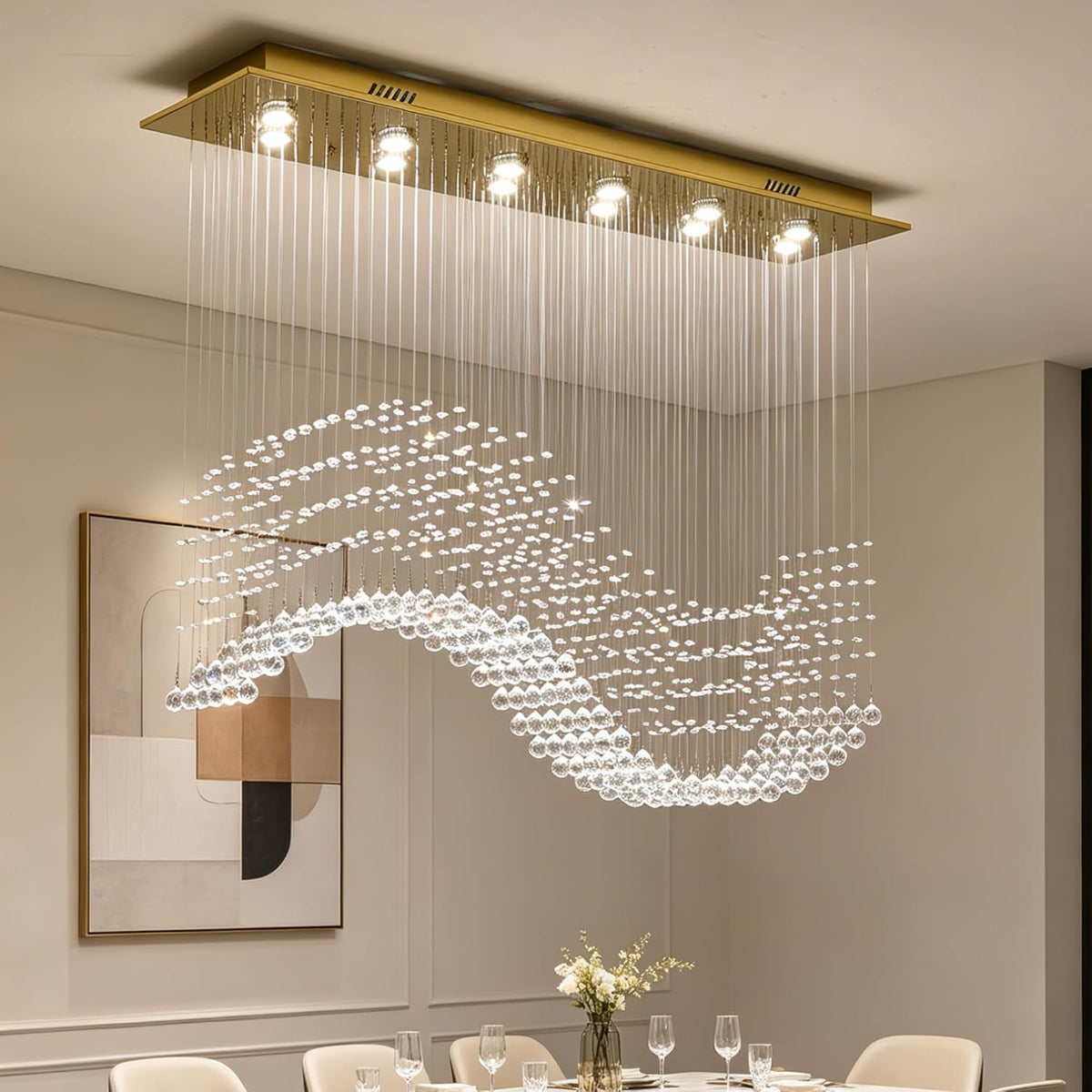 Twelve-Light Modern Crystal Chandelier with Luxury Wave Form