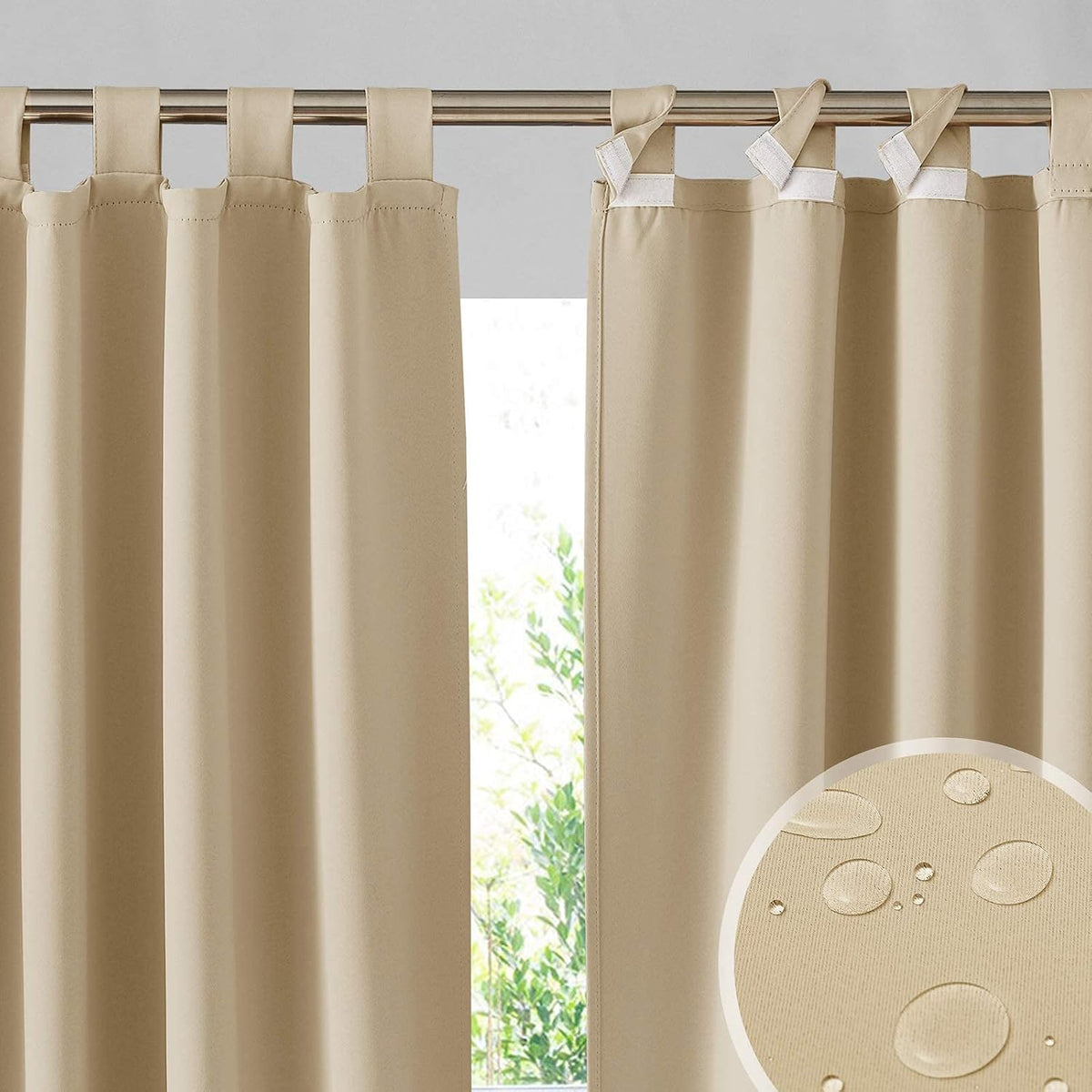 Outdoor Curtains Waterproof 2 Panels with Detachable Top | Blackout Thermal Insulated Privacy Patio Door Curtains for