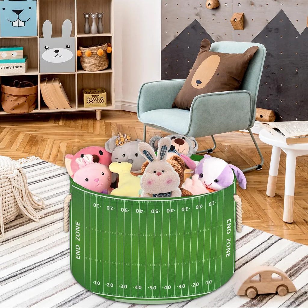 Large Round Storage Basket Sports Football Field Collapsible Circle Storage Bin Laundry Hamper With Handle for Kids