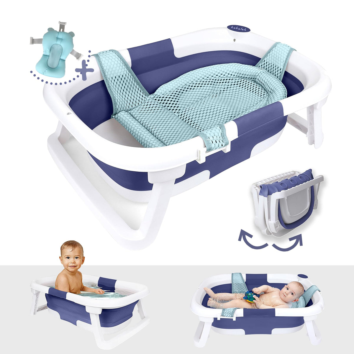 Collapsible Baby Bathtub - Bathtub + Baby tub Sling + Newborn Sling - Baby Bathtub Newborn to Toddler 0-24 Months