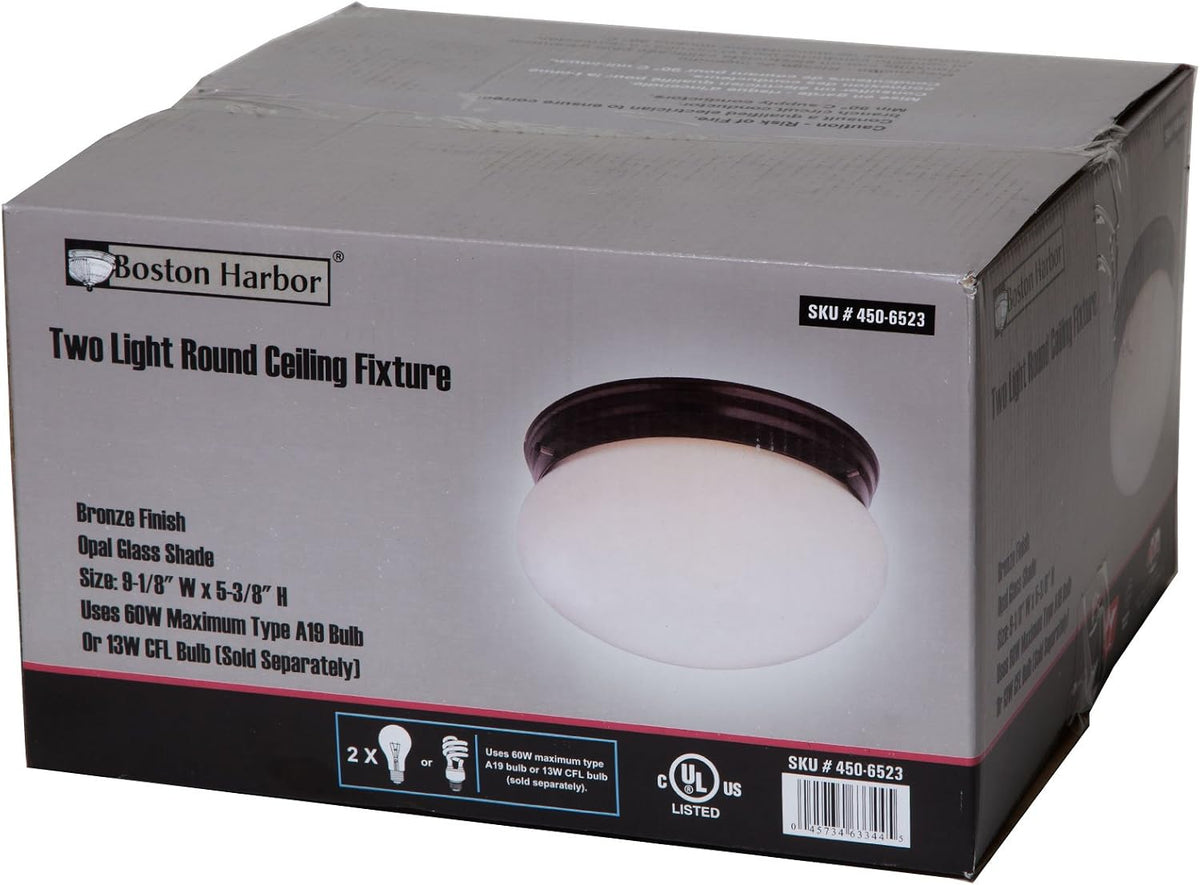 Dimmable Round Ceiling Light Fixture, (2) W Medium A19/CFL Lamp, Bronze