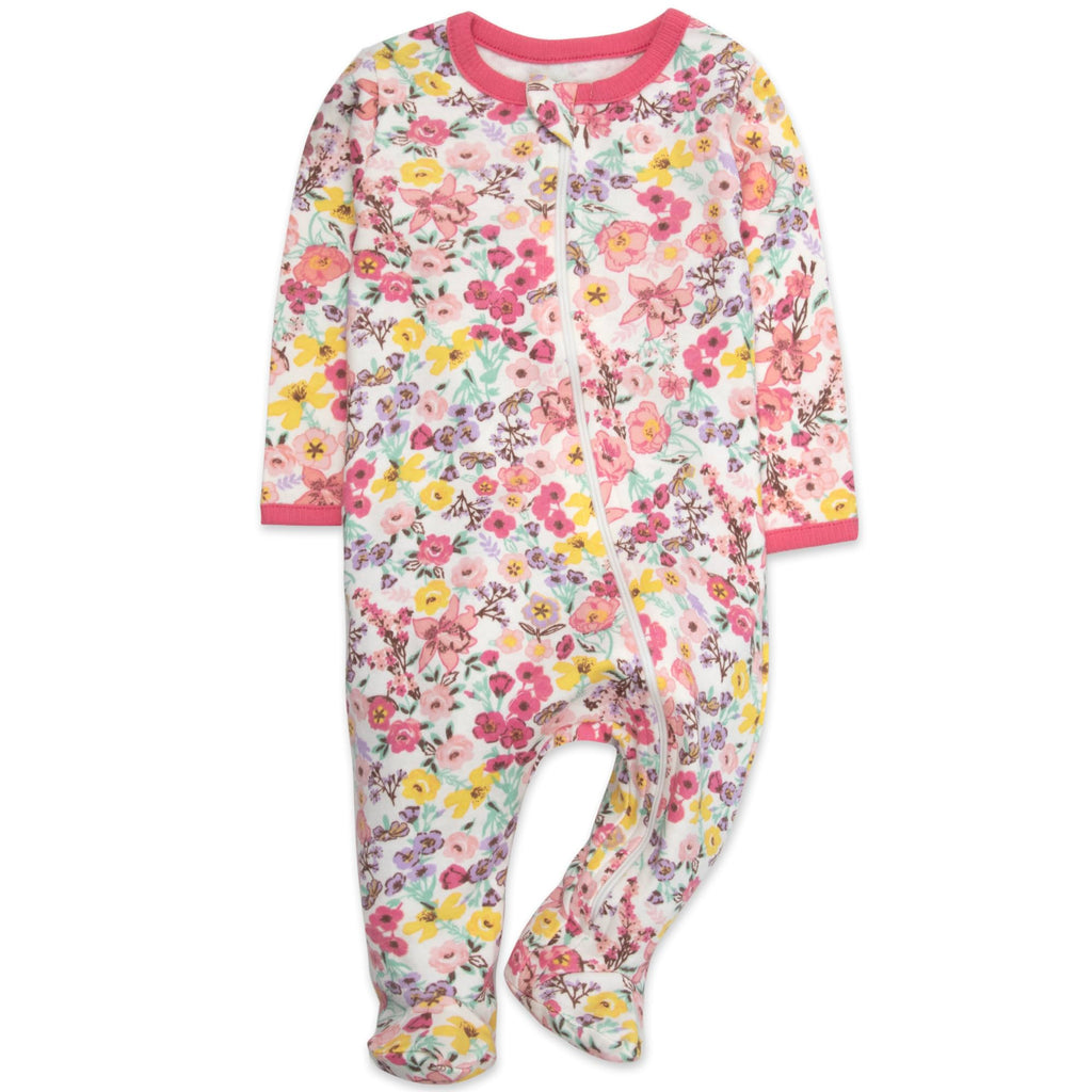 Girls Footie Sleepwear Pajama Set, Print and Solid Color Piece - Long Sleeve Zip Front Sleep & Play