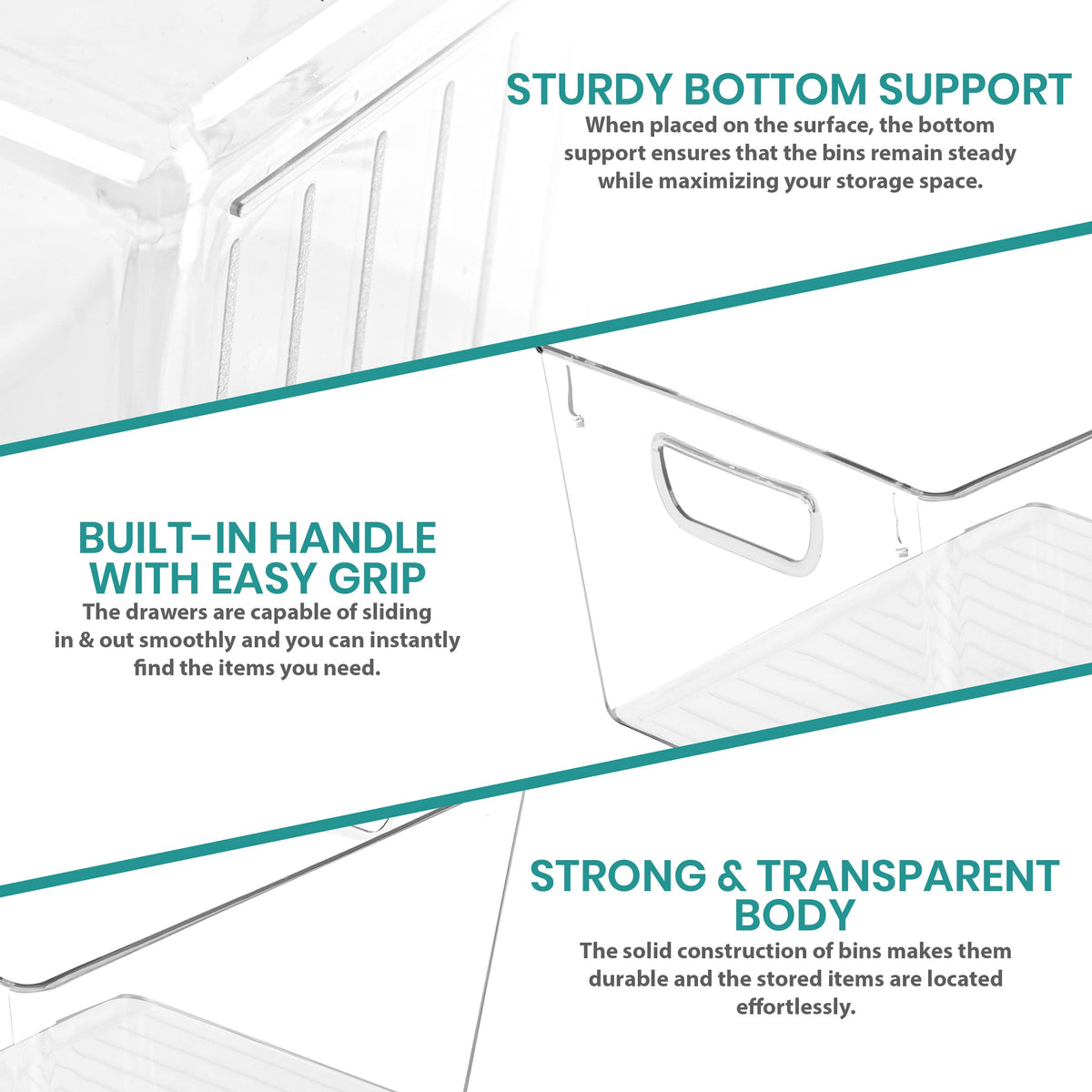 Pantry Organizers and Storage Bins, 6 Pack, Large, Clear