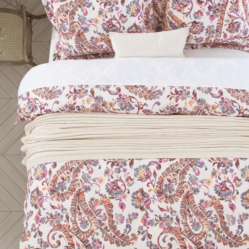 Twin XL 68"X92" Duvet Cover Set, Cotton Printed Bedding for Twin Extra Long Bed, Traditional Paisley Pattern