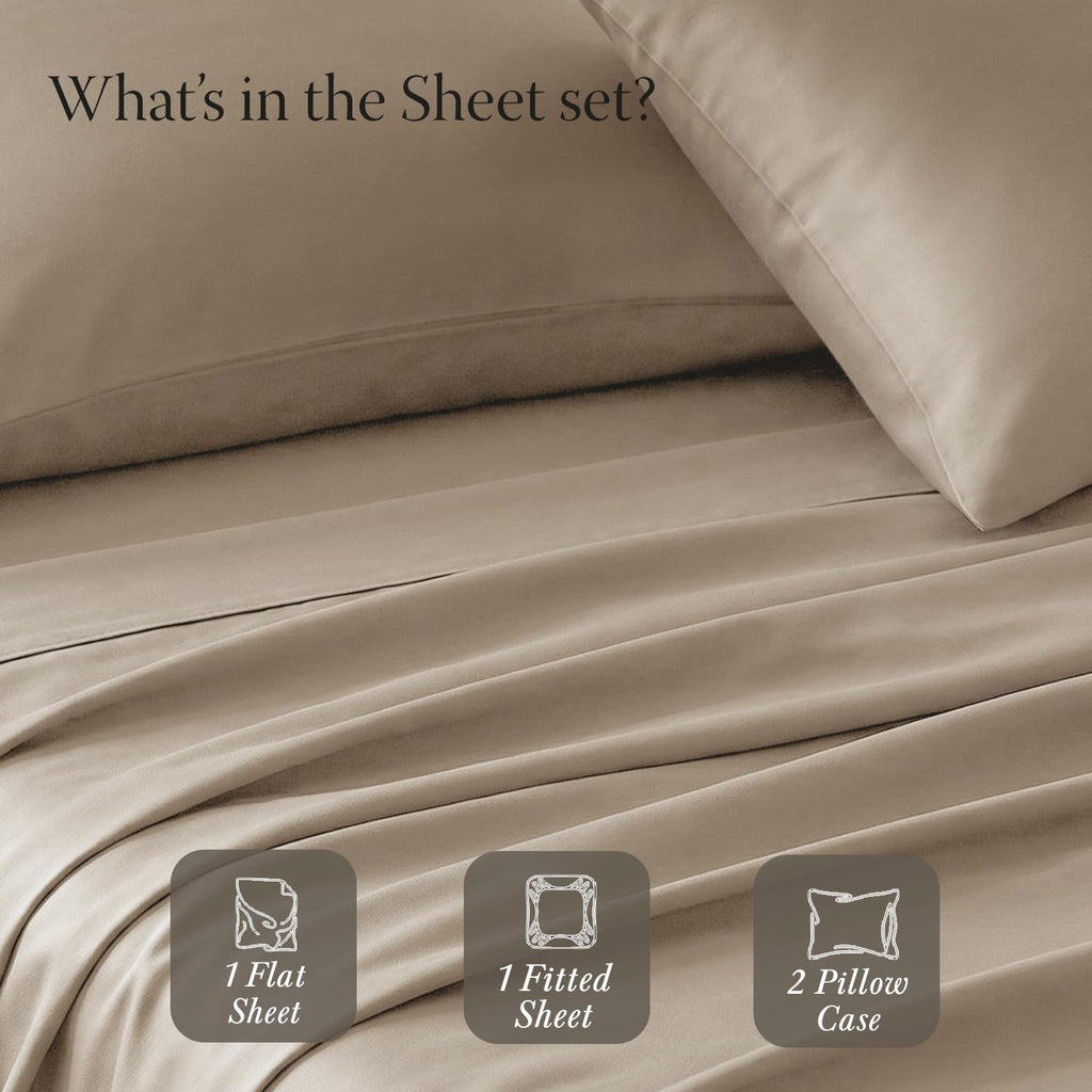 400 Thread Count Egyptian Cotton Queen Sheet Set, Sateen, Beige