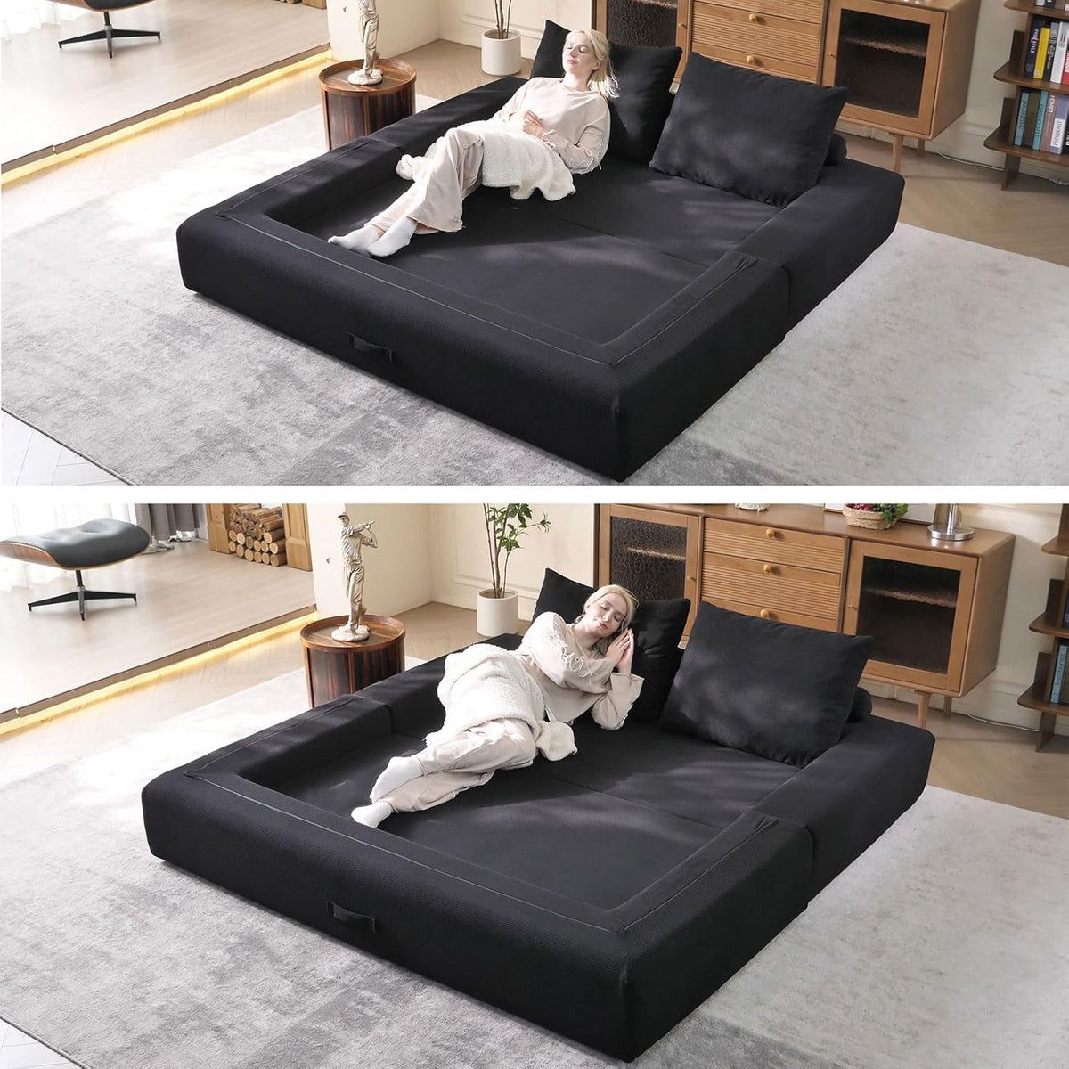 79'' Convertible Sleeper Sofa Bed, 3-in-1 Foldable Floor Couch with Corduroy Upholstery, No Assembly Loveseat, Light
