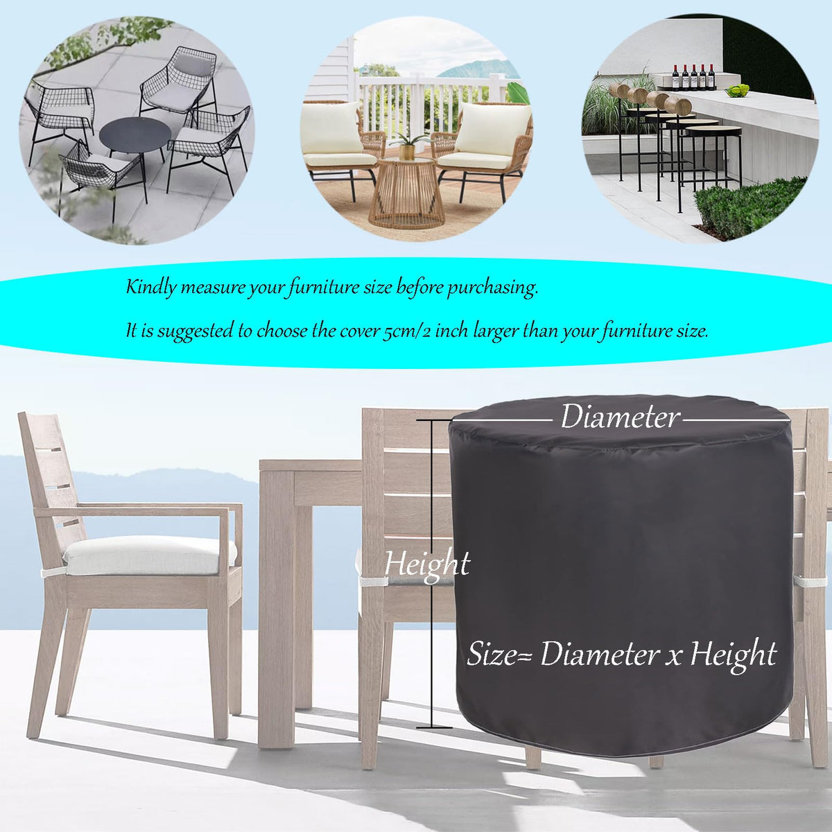 Patio Furniture Cover Set Round 59" D x 35" H, 420D Oxford Cloth Cover Waterproof, Heavy Duty Garden Furniture