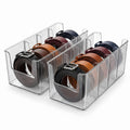 Acrylic Belt Organizer, 2 Pack Clear Belt Storage Box with 4 Adjustable Compartments, Stackable Durable Acrylic Belt