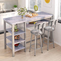 3-Piece Bar Table and Chairs Set, Modern Gray Table with 2 PU Cushion Bar Stools, Kitchen Counter with 3 Tier Storage