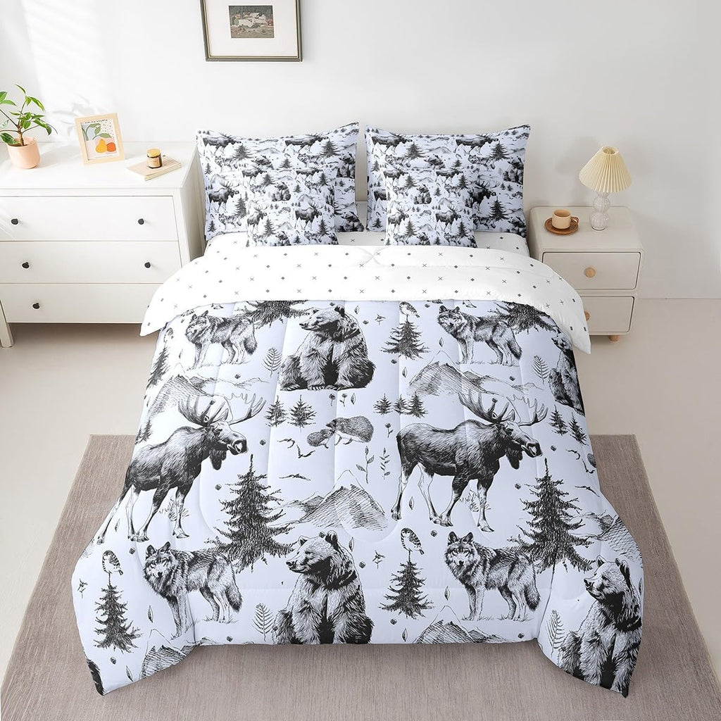 7 Pcs Comforter Set, Rustic Animal Bed in a Bag with Flat