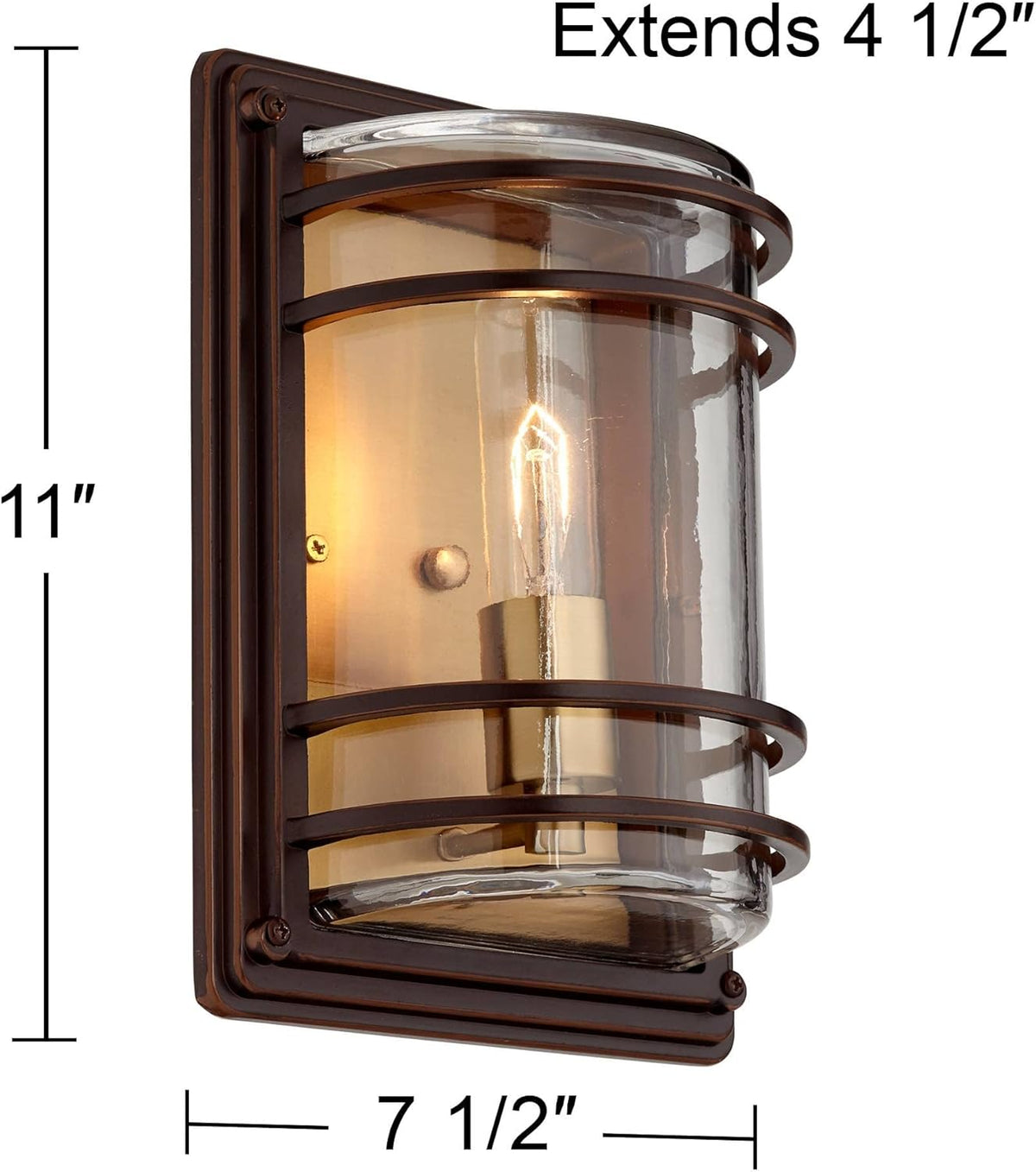 Industrial Rustic Wall Light Sconce Bronze Warm Brass Hardwired 7 1/2" Fixture Clear Glass Shade for Bedroom Bathroom Vanity Reading Living Room Hallway House Home DŽcor