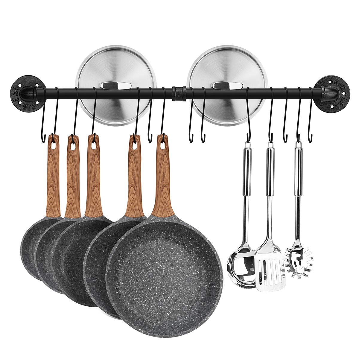 31.5 inch Pot Rack, Kitchen Wall Mounted Detachable Pan Lid Utensils Organizer Hanging Rail with 14 Hooks, Black