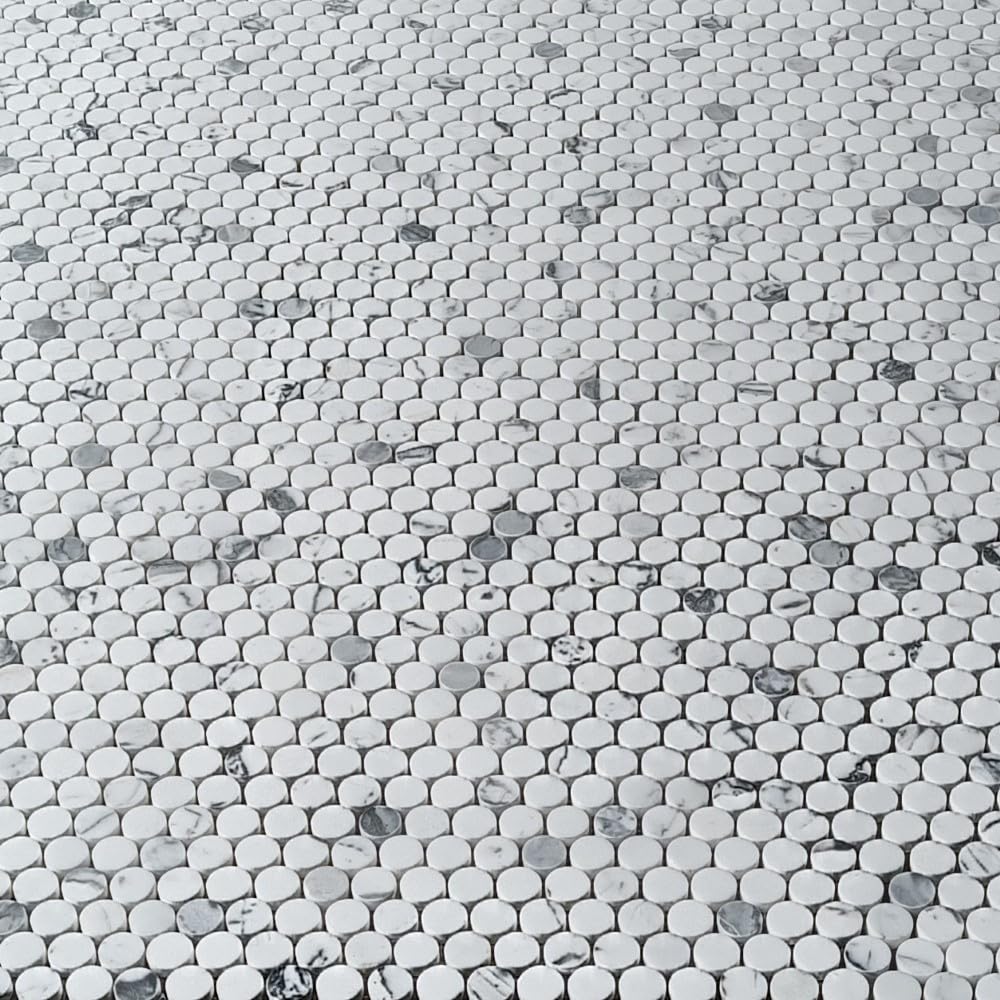 Statuary White Marble 3/4 inch Penny Round Mosaic Tile Polished Kitchen Bath Wall Floor Backsplash Shower (1 Sheet)