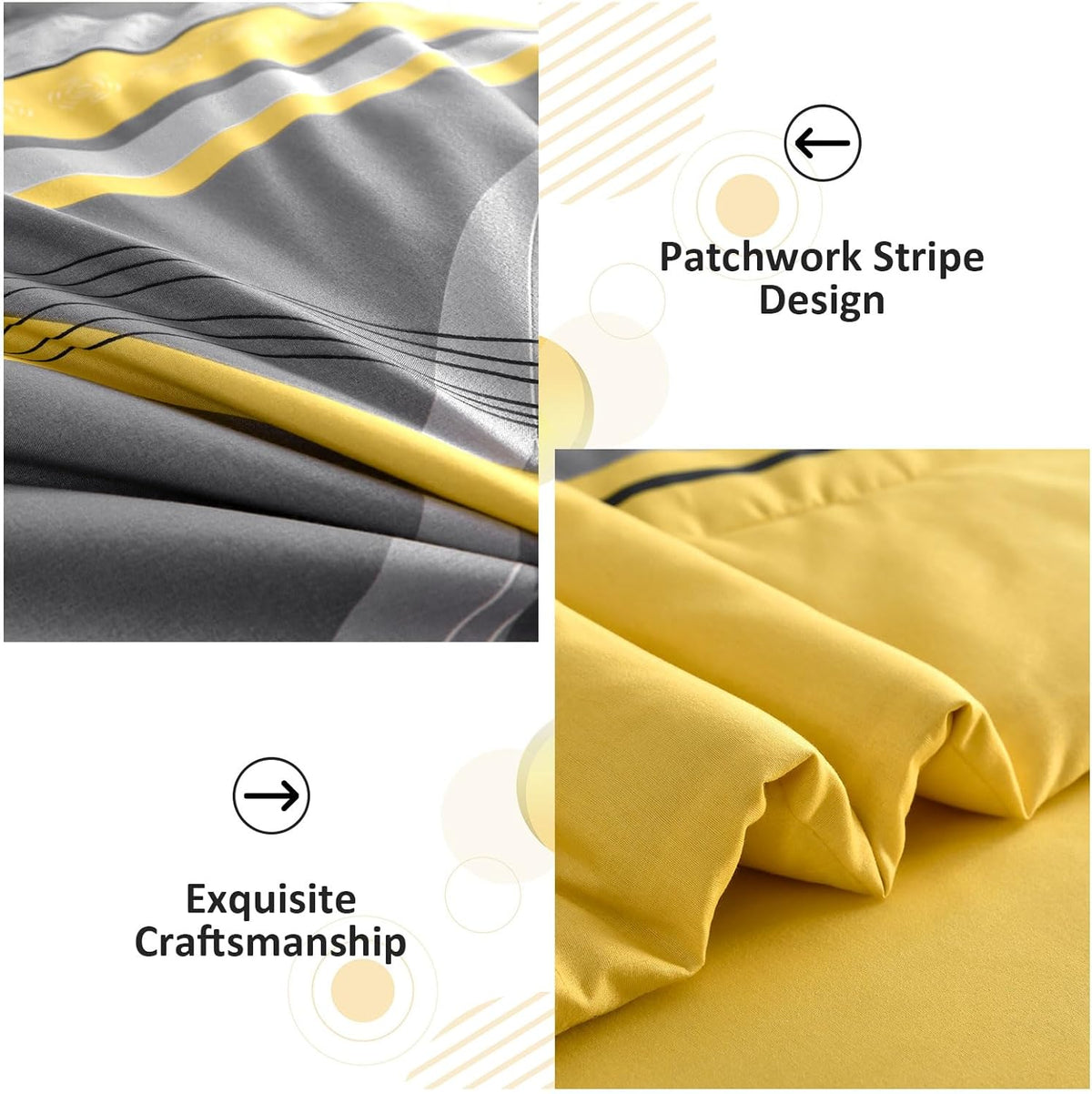 Yellow Comforter Set, 8 Pieces Bed in a Bag Patchwork Striped Bedding Sets, Boho Soft Microfiber Bedding