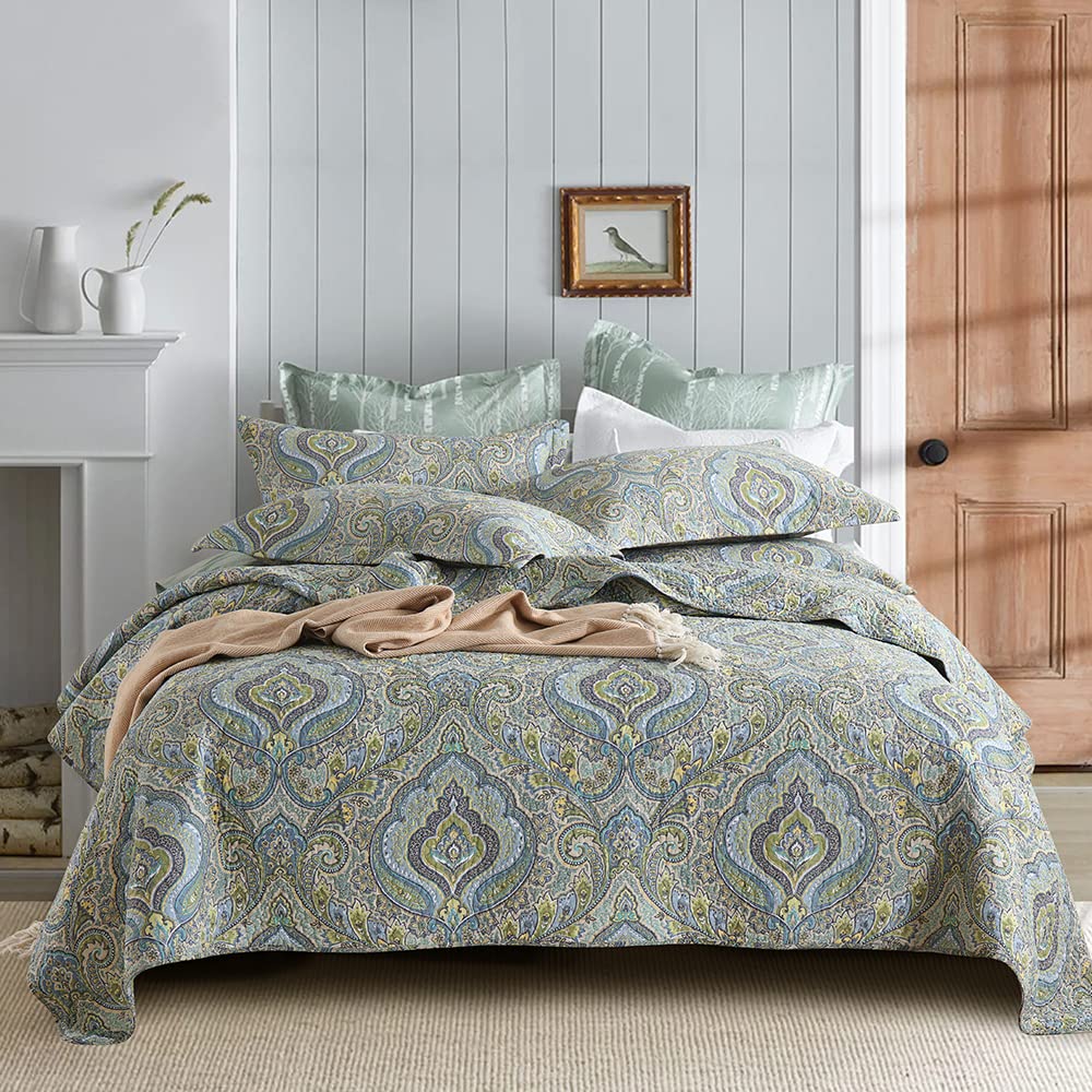 Bedspread Quilt Sets, 3 Pieces Reversible Comforter Coverlet Sets, Classical Damask Paisley