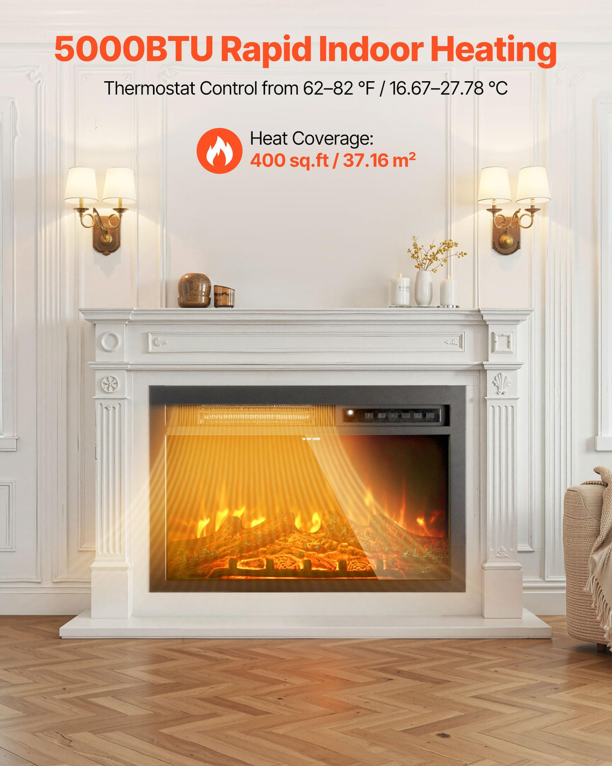 Electric Fireplace Insert, 26 inch Recessed and Wall Mounted with Adjustable Flame Color Brightness & 8h Timer &
