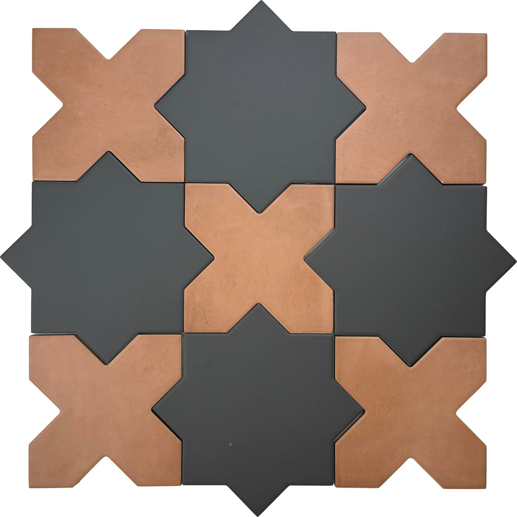 Porcelain Tile Black and Terracotta 7x7+5x5 10.62 sq ft/case 68-Pack