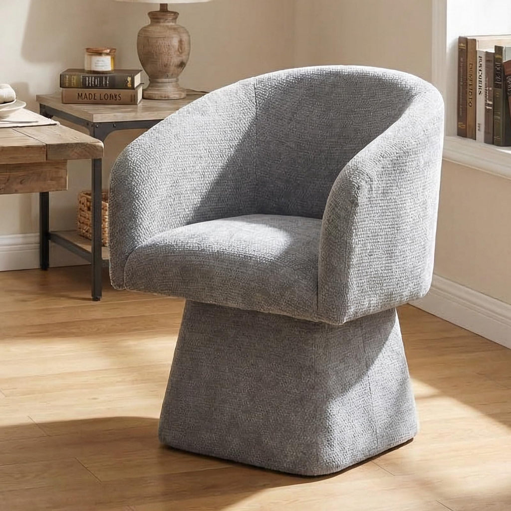 Upholstered Swivel Dining Chair with Barrel Back and Armrests