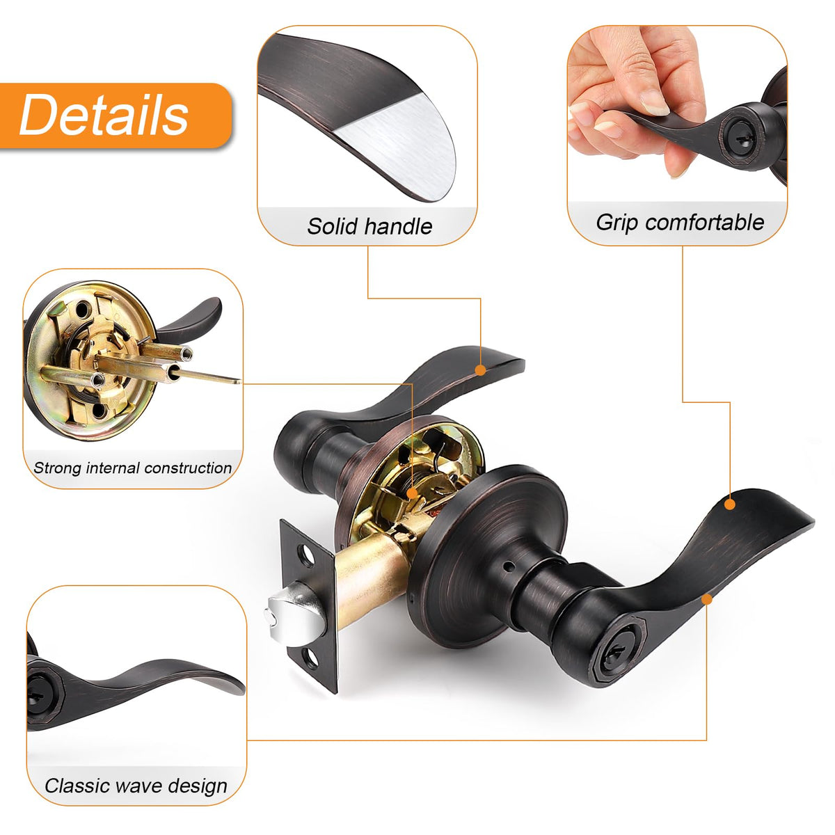 Keyed Alike Bronze Door Handle, Oil Rubbed Bronze Wave Style Entry Door Handles, Door Levers Lockset for Interior and