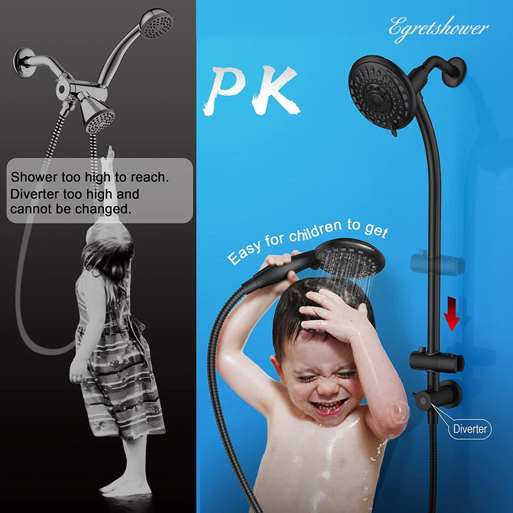 Handheld Showerhead & Rain Shower Combo for Easy Reach, 27.5" Drill-free Stainless Steel Slide Bar, 5"of 5-setting