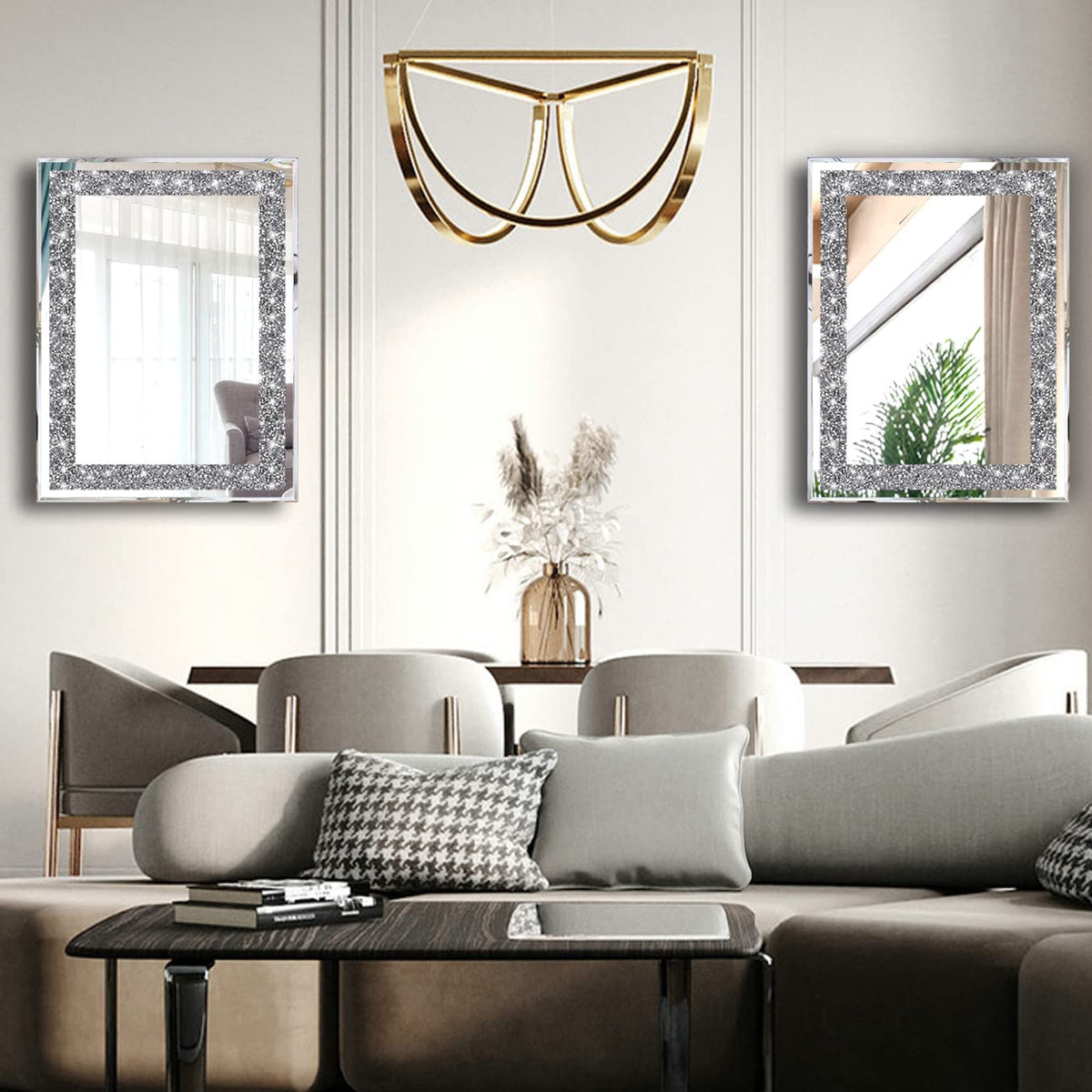 2 Piece Wall Mirrors, Crush Diamond Wall Décor Silver Decorative Mirrors . (11"x15")