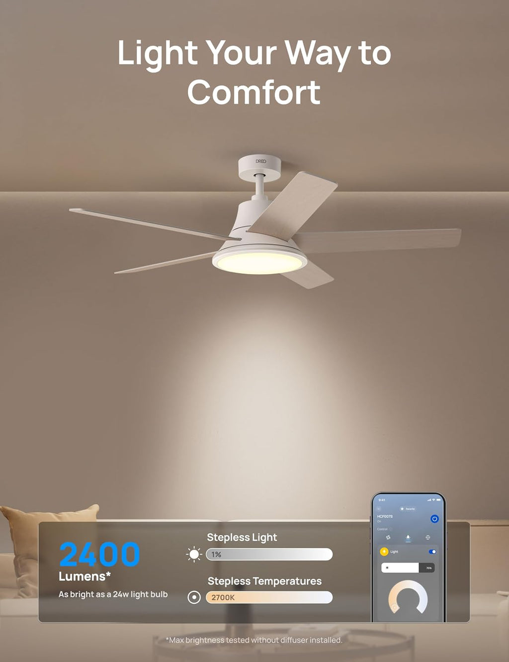 52" Smart Ceiling Fan with Light
