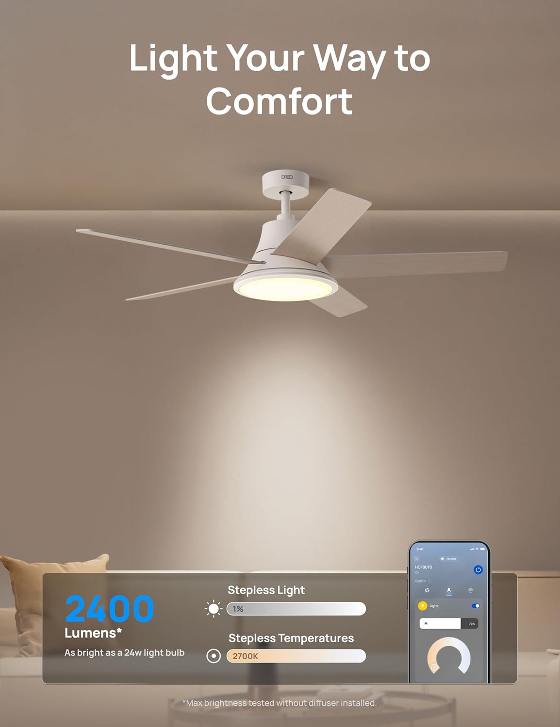 52" Smart Ceiling Fan with Light
