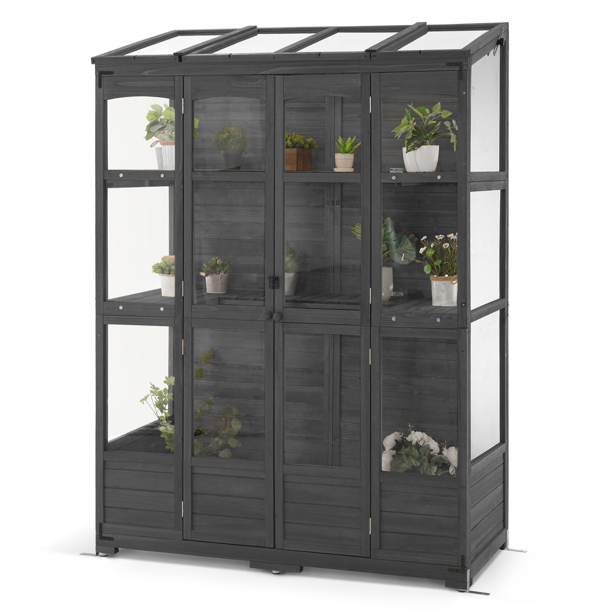 Wooden Walk-in Greenhouse Open Roof & Lockable Door 0899 (Dark Grey)