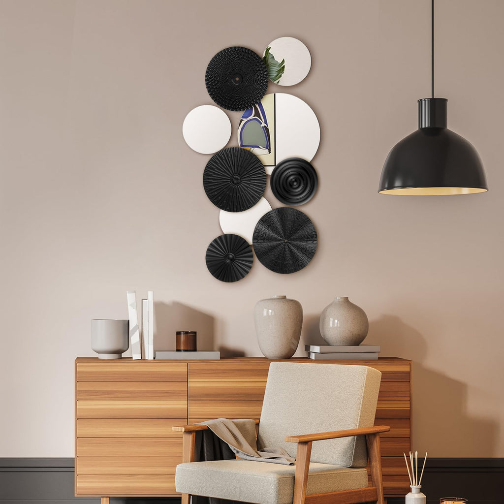 9 Pcs Black Mirror Wall Decor Metal Round