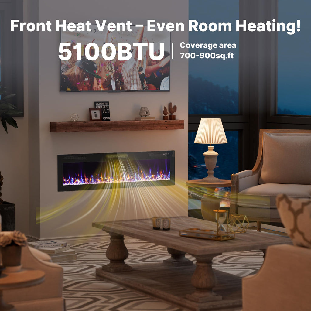 60" Ultra Thin Electric Fireplace Wall Mounted, Slim Fireplace Insert, Wall Fireplace /Bedroom w/Touch Screen, Remote
