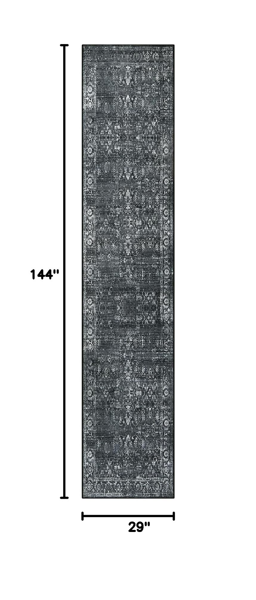 Black Vintage Carpet Runners 12ft, Washable Long Runner Rug Indoor Floor Non-Slip, Distressed Super Soft Throw Carpet