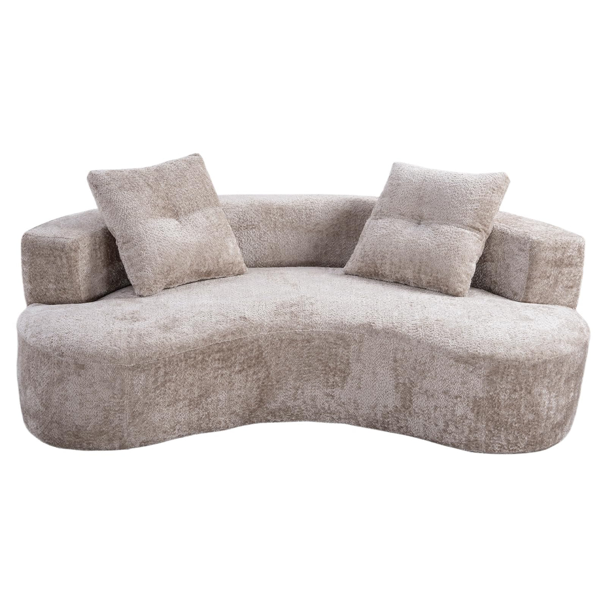 80" Boucle Curved Modular Boneless with 2 Pillows, Camel